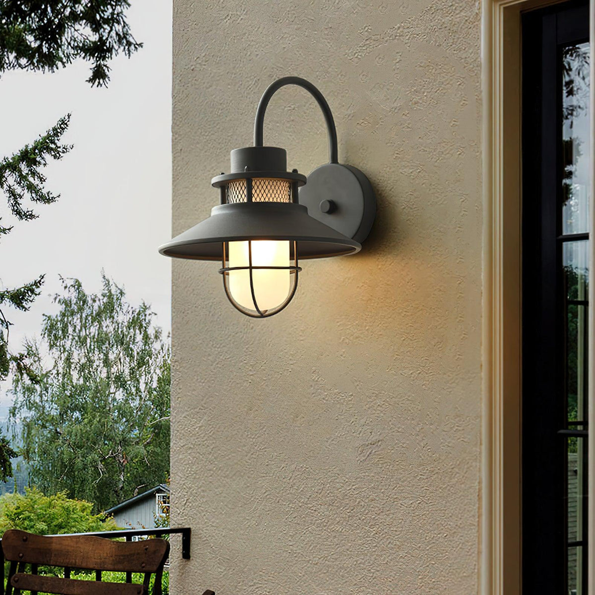 Industrial Black Wall Light – Glass Sconce for Porch