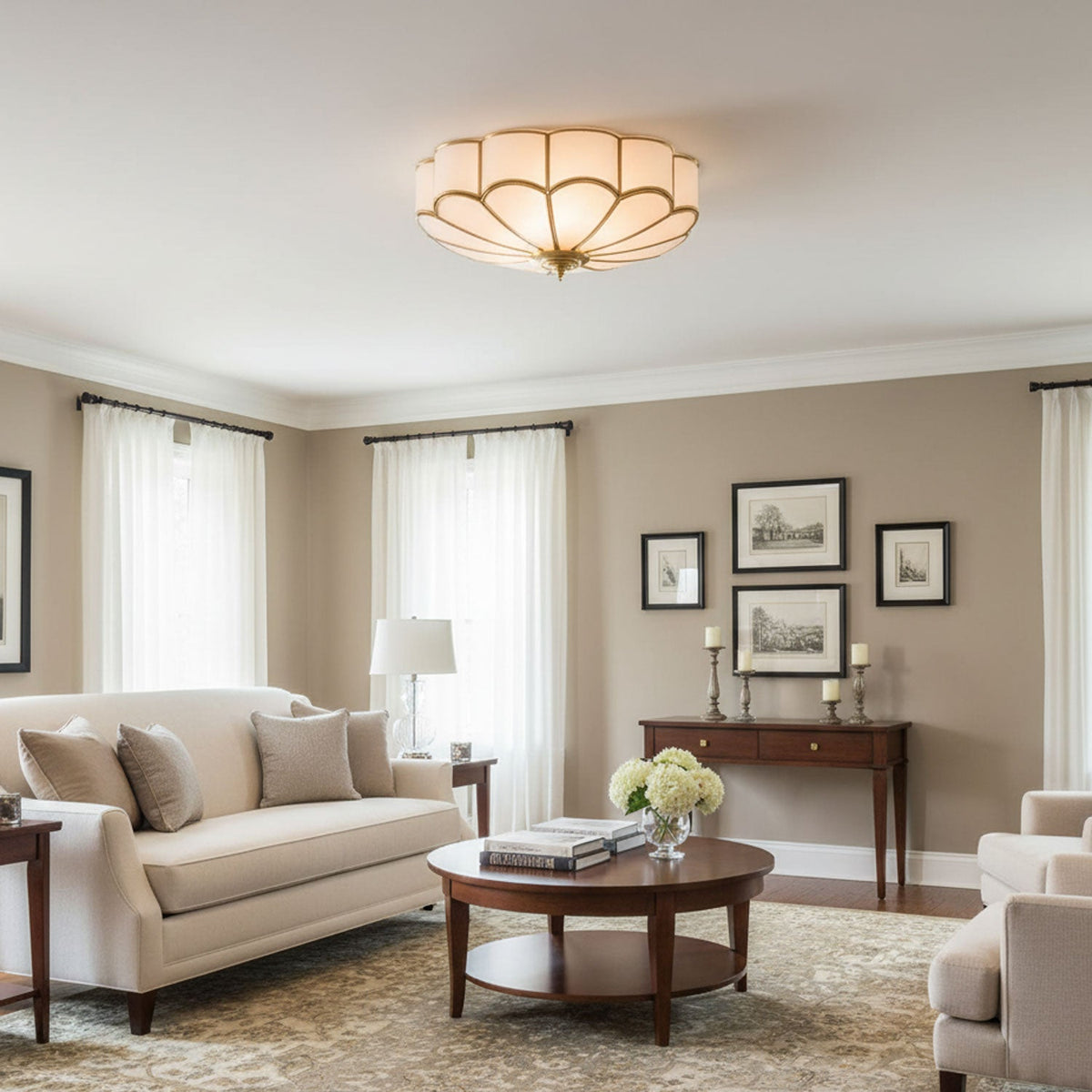 Art Deco Brass Glass Ceiling Light – Petal Bloom