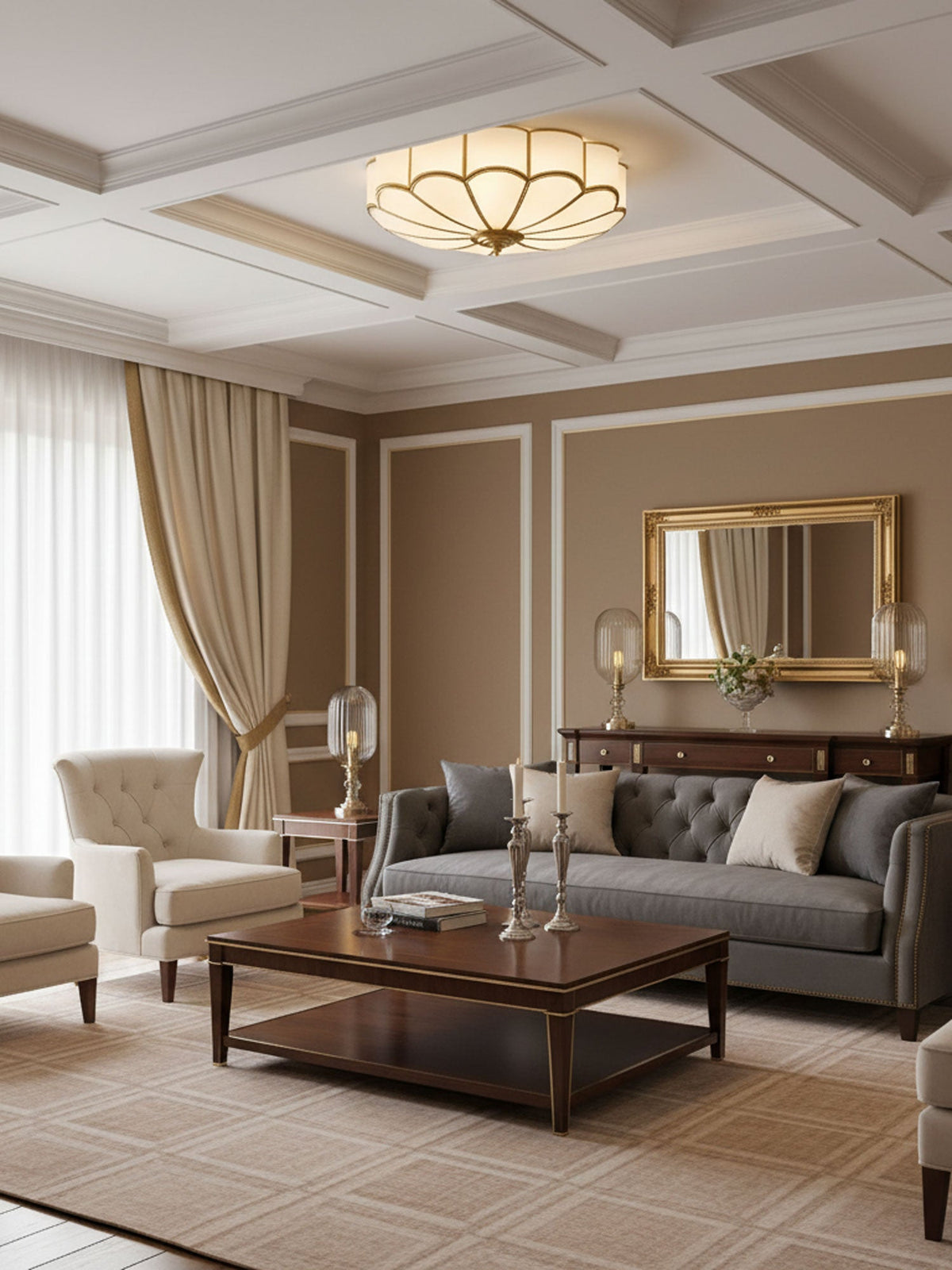 Art Deco Brass Glass Ceiling Light – Petal Bloom