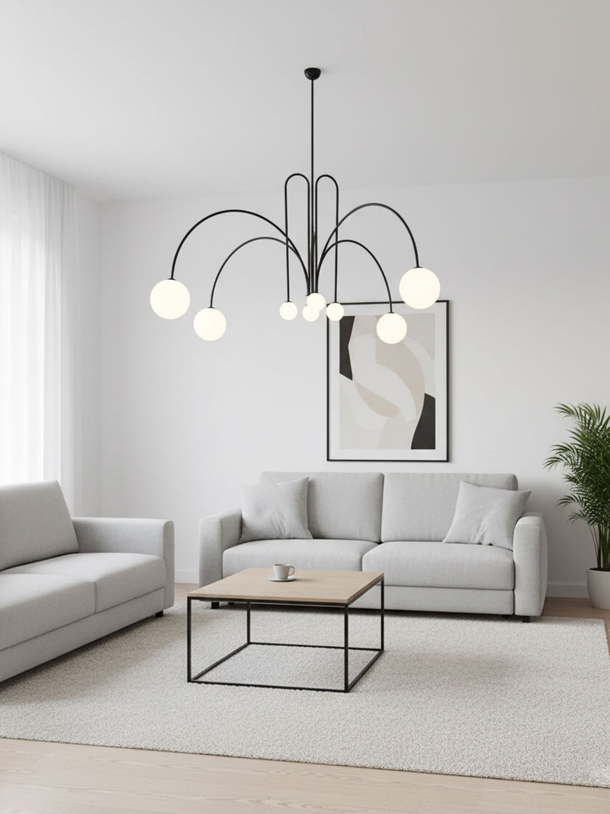 Modern Glass Chandelier – Six-Head Curved Arm