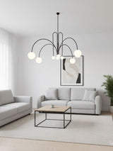 Modern Glass Chandelier – Six-Head Curved Arm