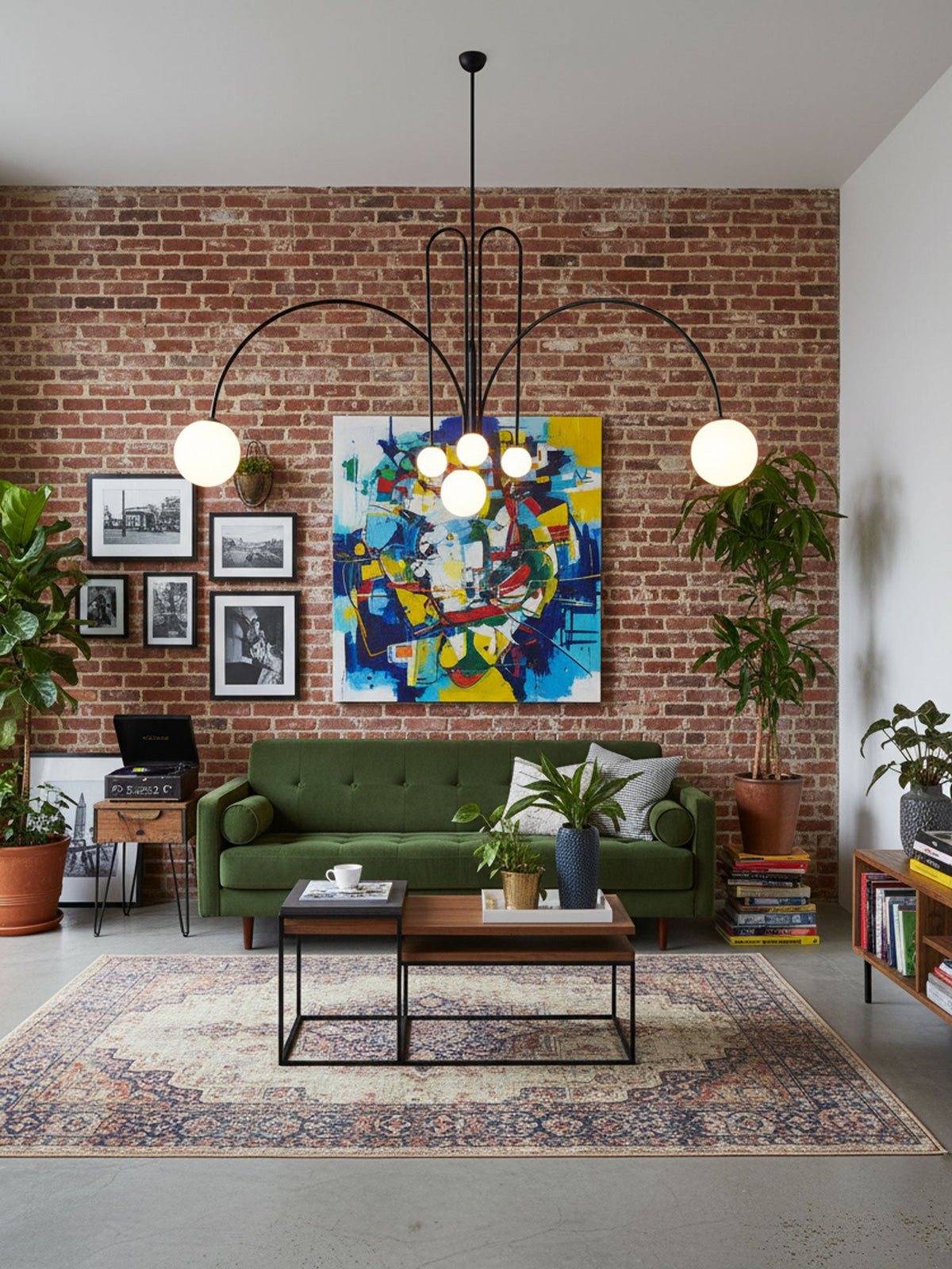 Modern Glass Chandelier – Six-Head Curved Arm