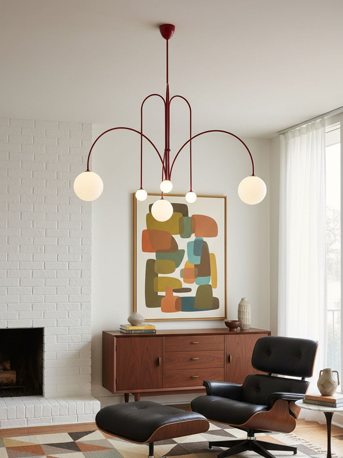 Modern Glass Chandelier – Six-Head Curved Arm