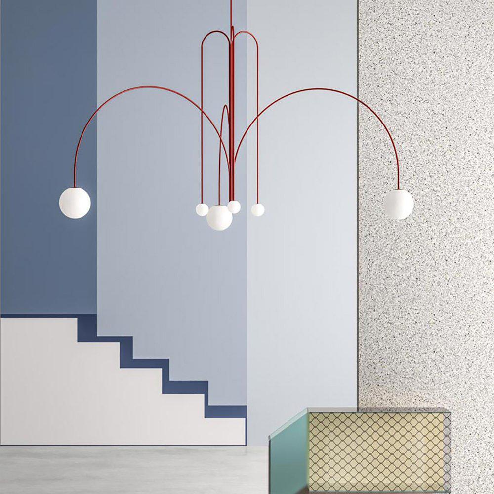 Modern Glass Chandelier – Six-Head Curved Arm
