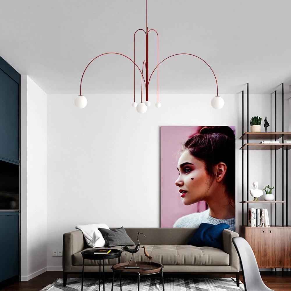 Modern Glass Chandelier – Six-Head Curved Arm