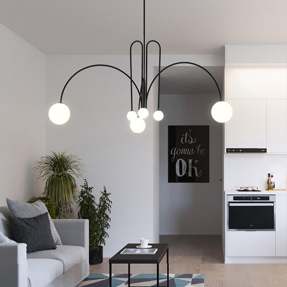 Modern Glass Chandelier – Six-Head Curved Arm