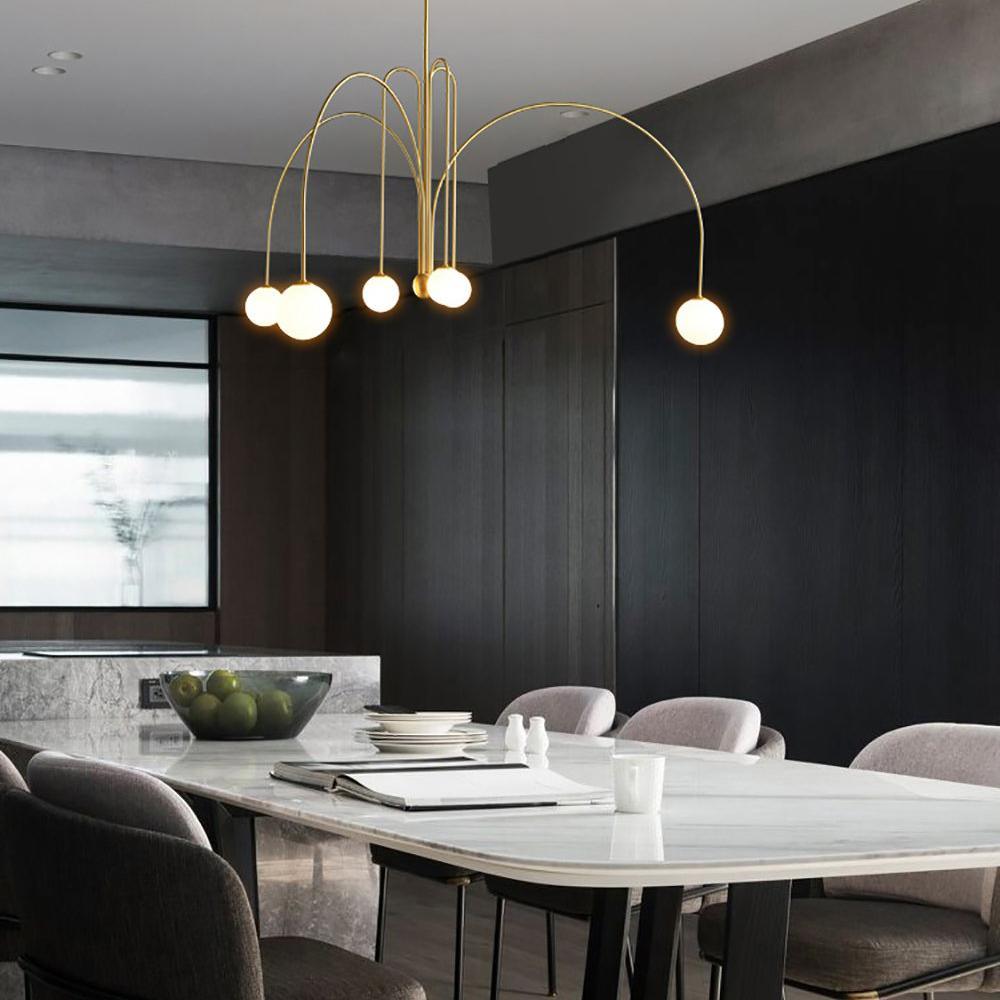 Modern Glass Chandelier – Six-Head Curved Arm