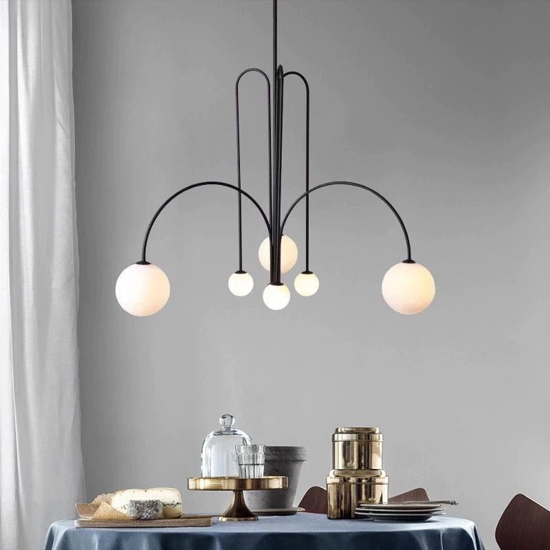 Modern Glass Chandelier – Six-Head Curved Arm