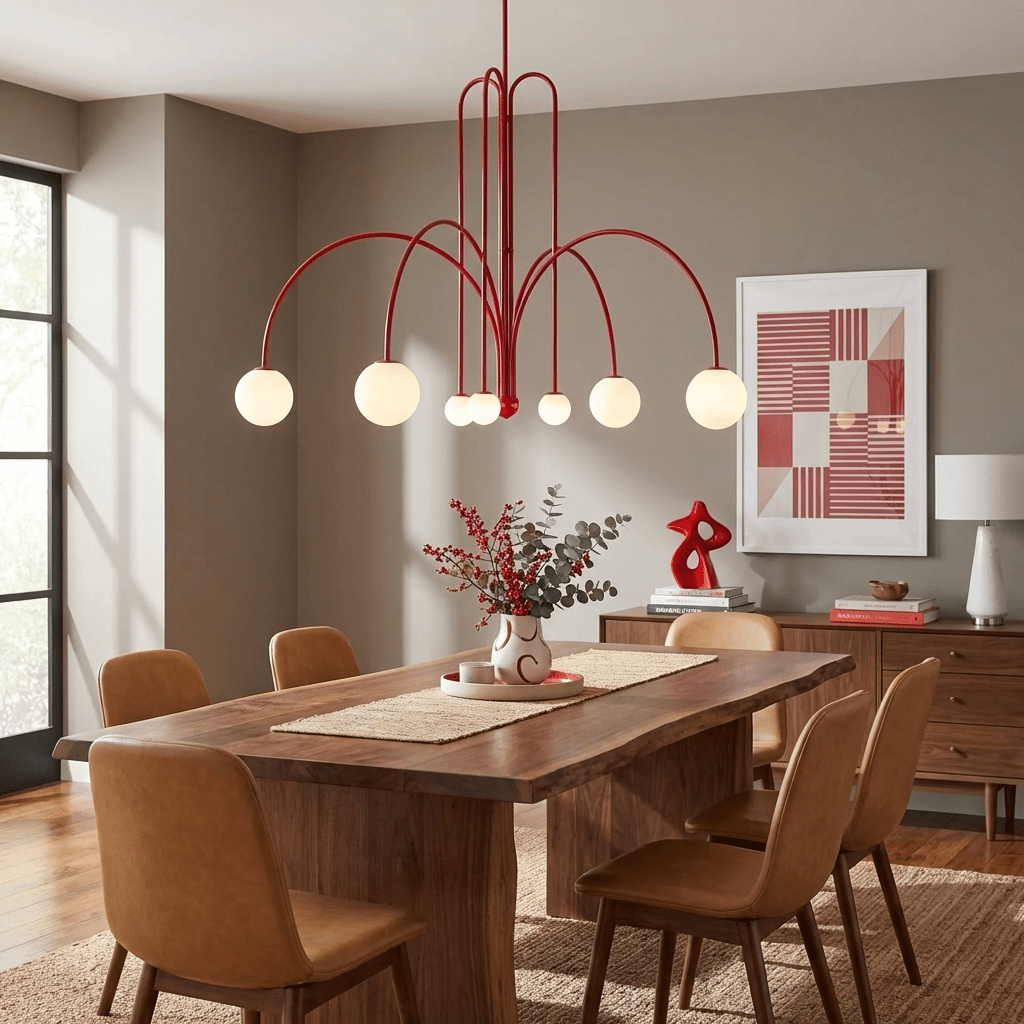 Modern Glass Chandelier – Six-Head Curved Arm