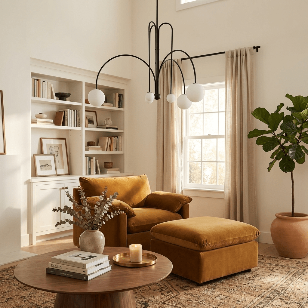 Modern Glass Chandelier – Six-Head Curved Arm