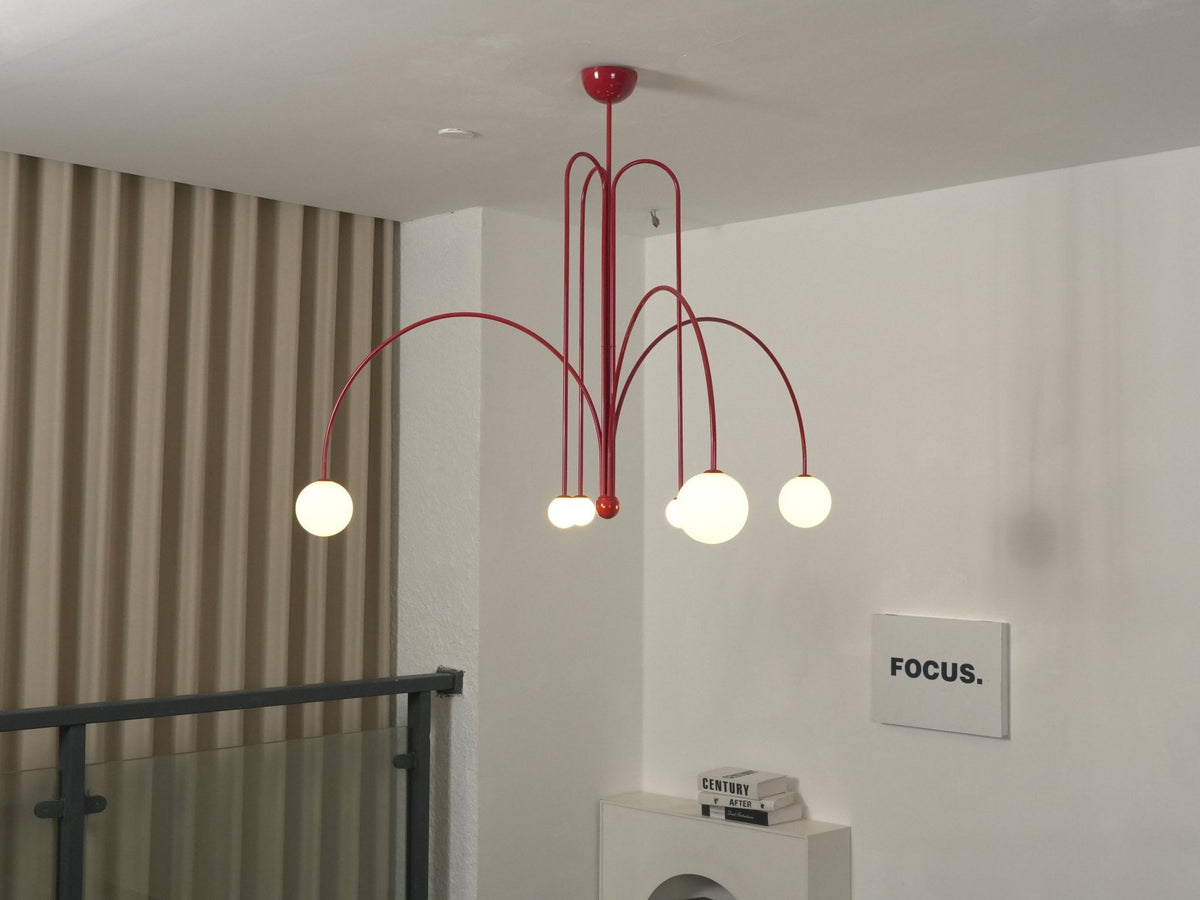 Modern Glass Chandelier – Six-Head Curved Arm