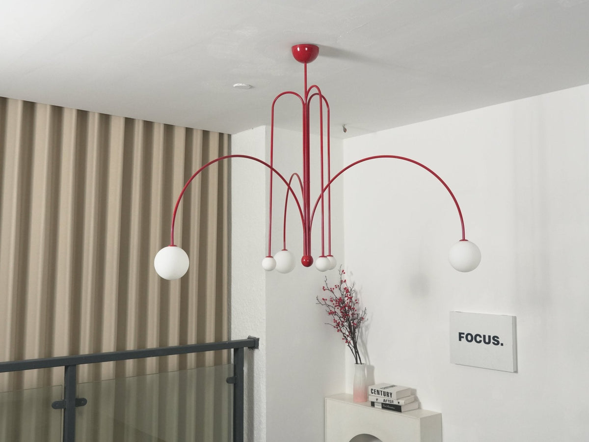 Modern Glass Chandelier – Six-Head Curved Arm