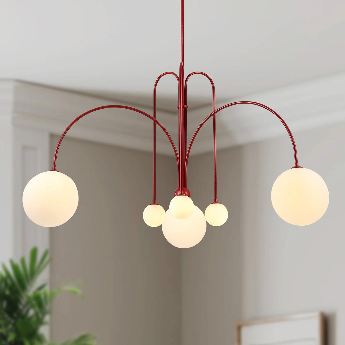 Modern Glass Chandelier – Six-Head Curved Arm