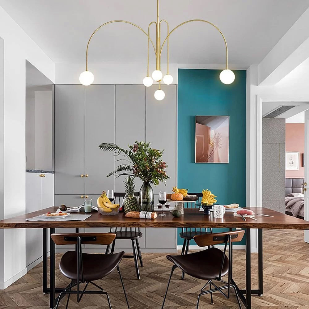 Modern Glass Chandelier – Six-Head Curved Arm