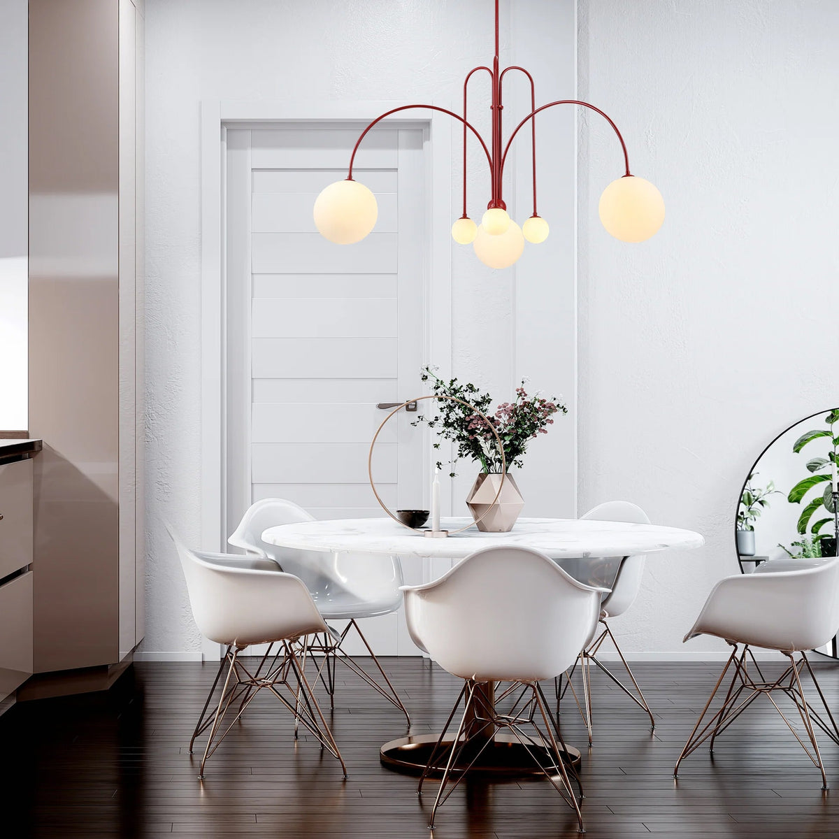 Modern Glass Chandelier – Six-Head Curved Arm