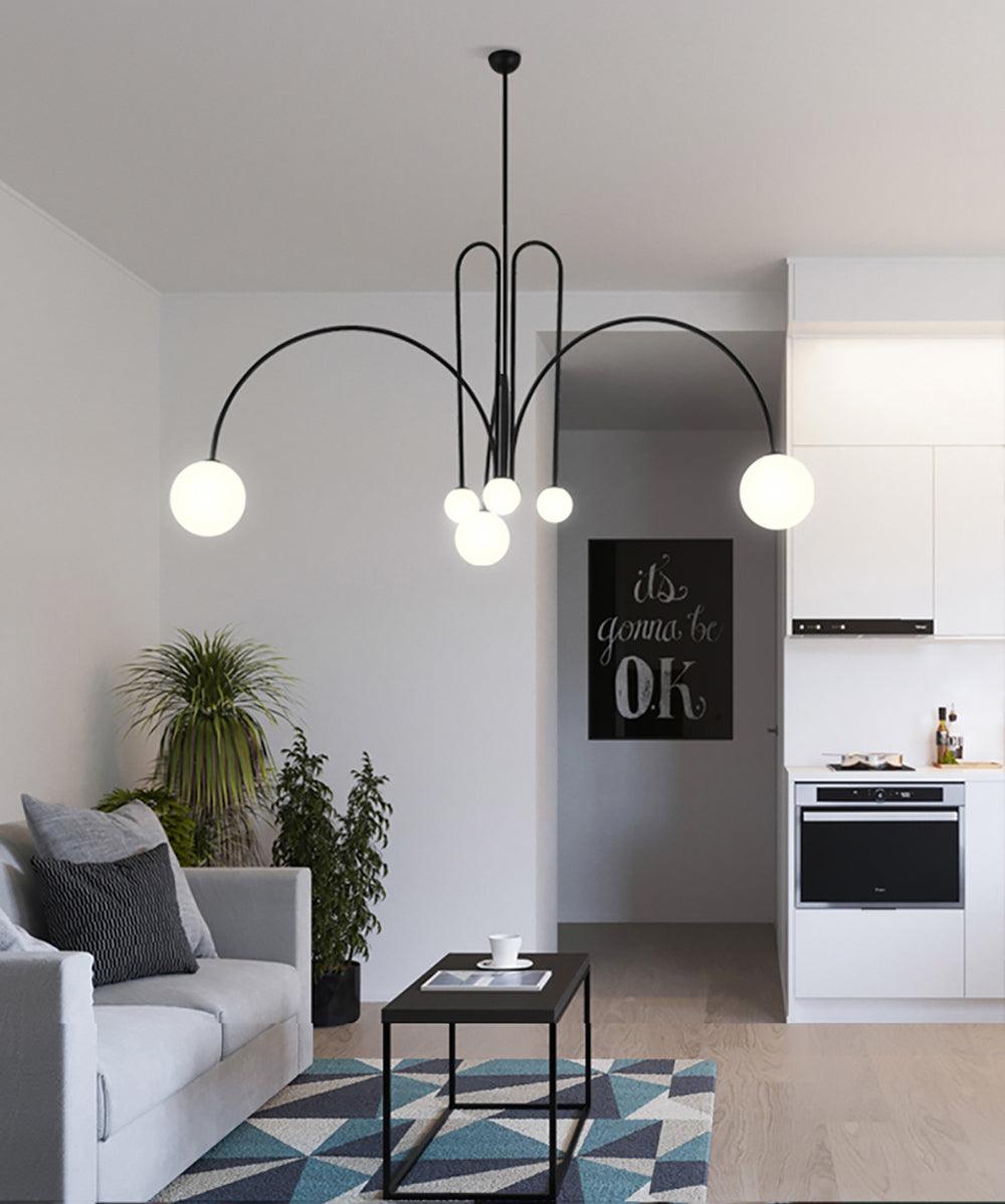 Modern Glass Chandelier – Six-Head Curved Arm