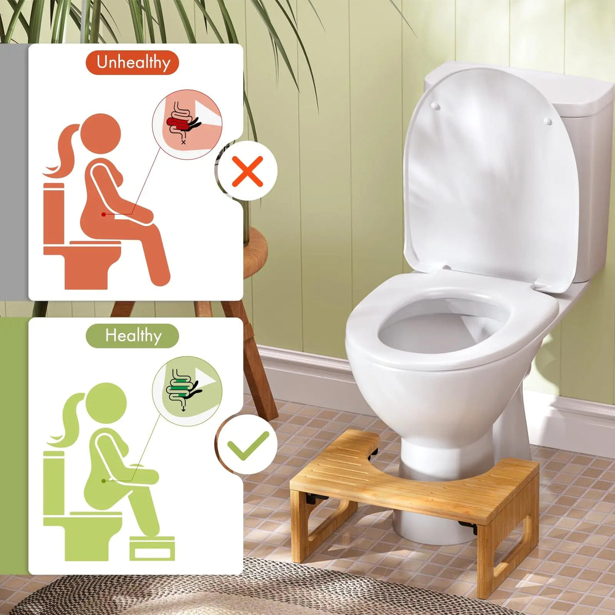 Fenoss® Foldable Bamboo Toilet Stool with Non Slip Base