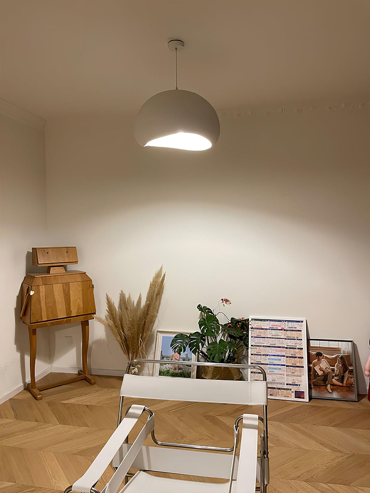 Minimalist White Dome Pendant Light – Moon Shade