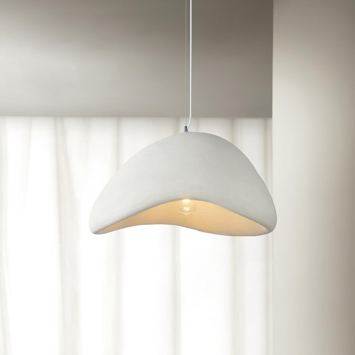 Minimalist White Dome Pendant Light – Moon Shade