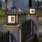 Modern Black Cube Post Light – Solar Pillar Light for Yard