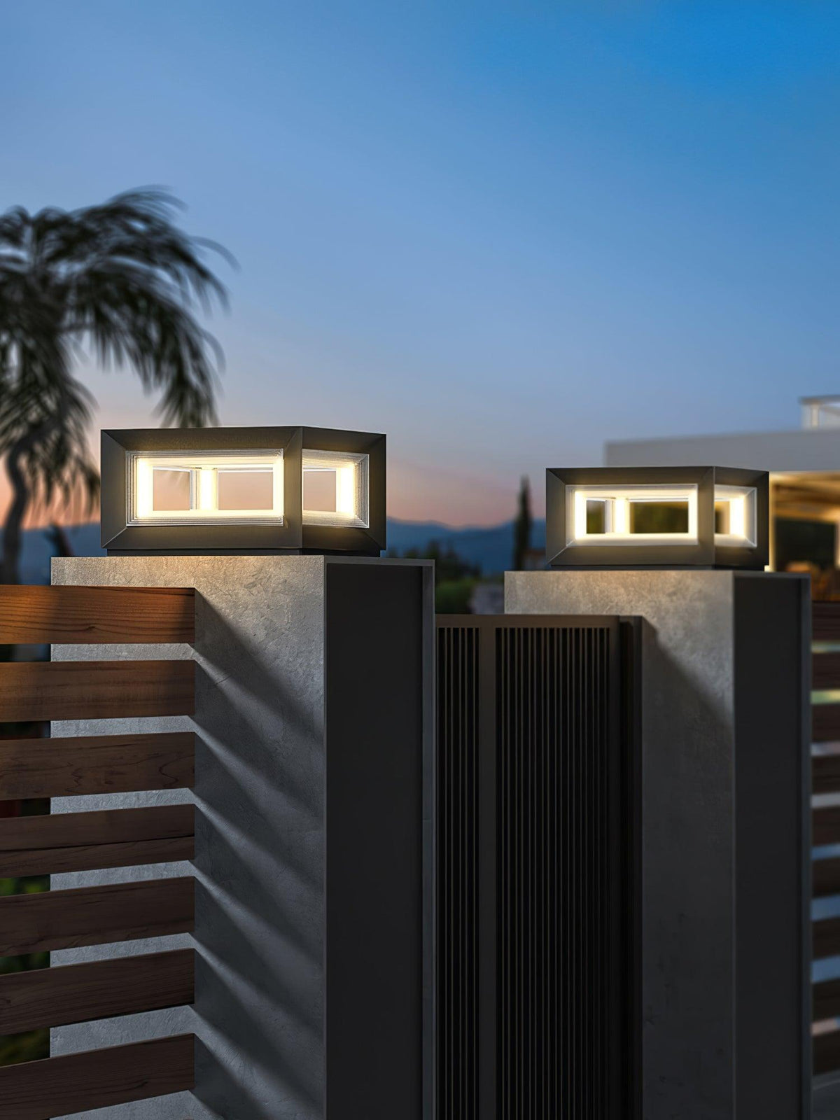 Modern Black Cube Post Light – Solar Pillar Light for Yard