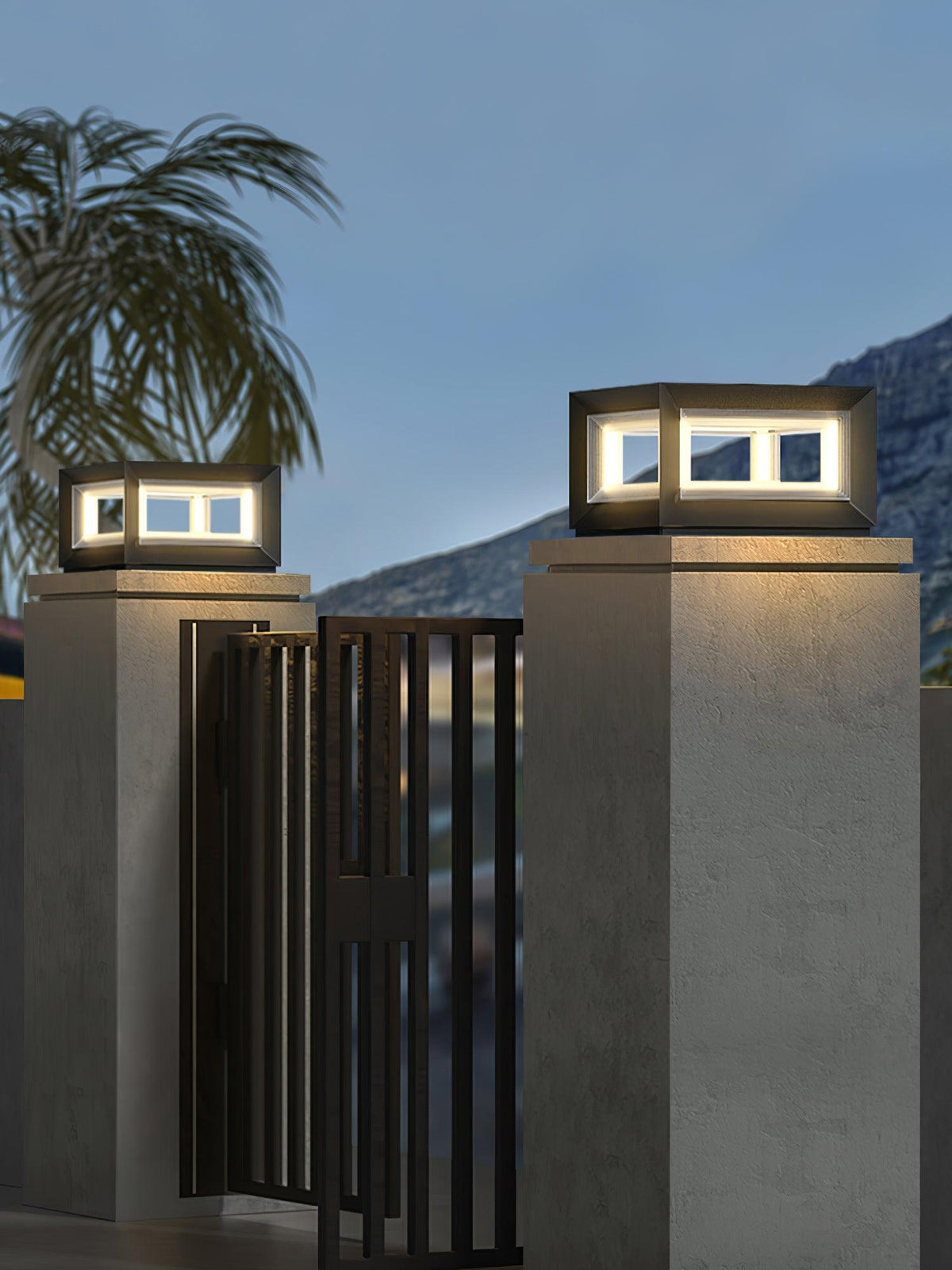 Modern Black Cube Post Light – Solar Pillar Light for Yard