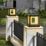 Modern Black Cube Post Light – Solar Pillar Light for Yard