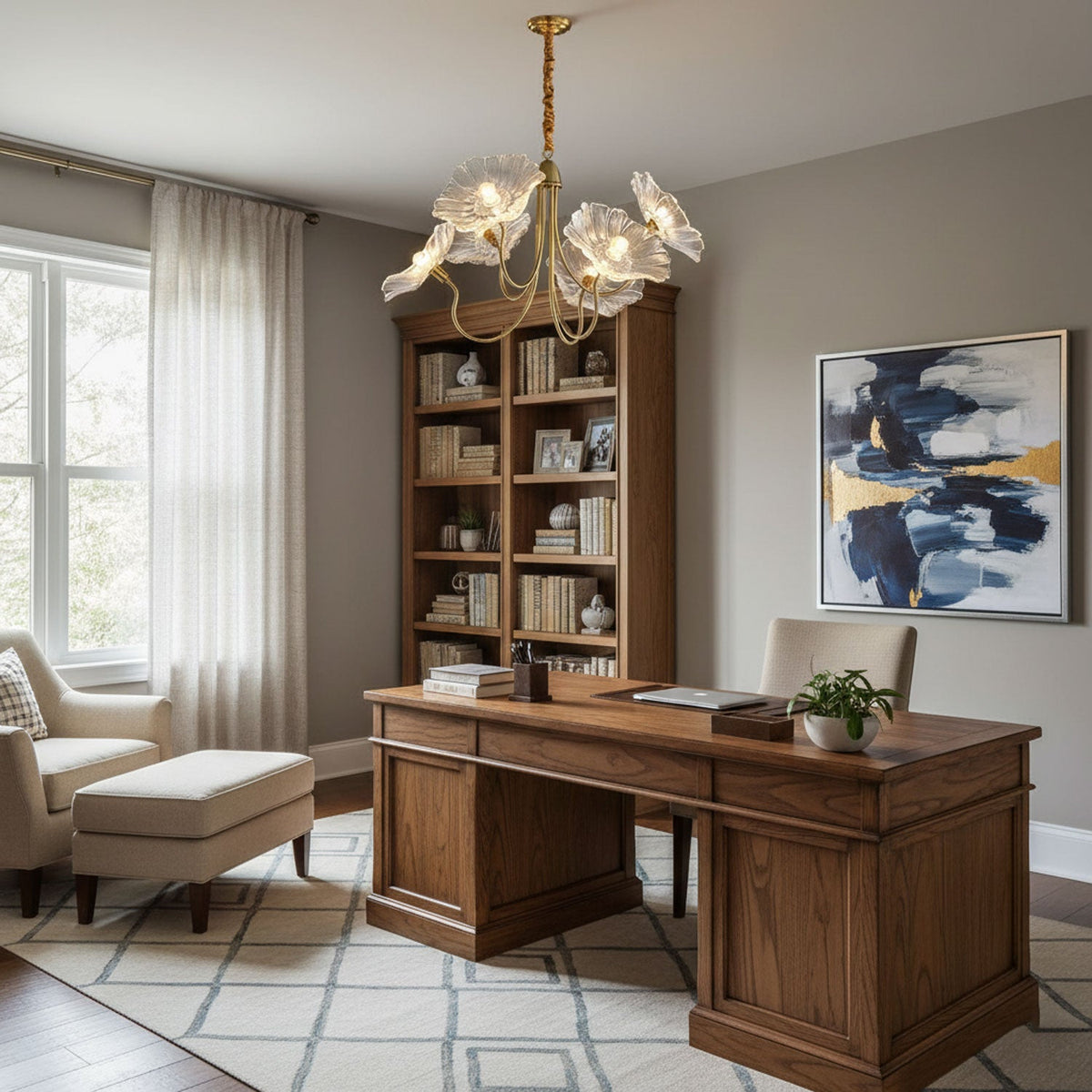 Modern Gold Frosted Glass Lotus Chandelier – Leaf