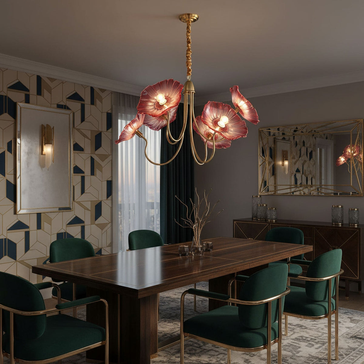 Modern Gold Frosted Glass Lotus Chandelier – Leaf