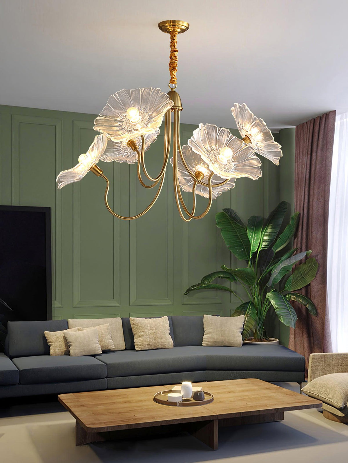 Modern Gold Frosted Glass Lotus Chandelier – Leaf