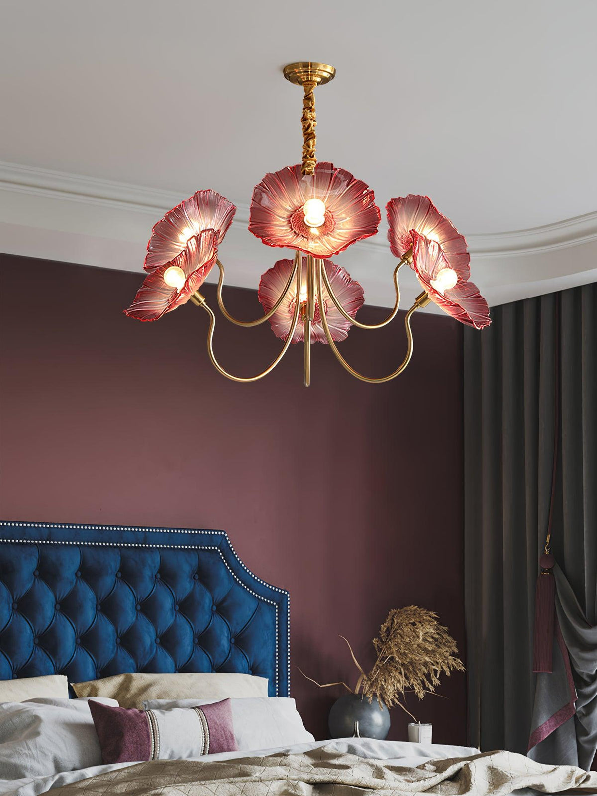 Modern Gold Frosted Glass Lotus Chandelier – Leaf