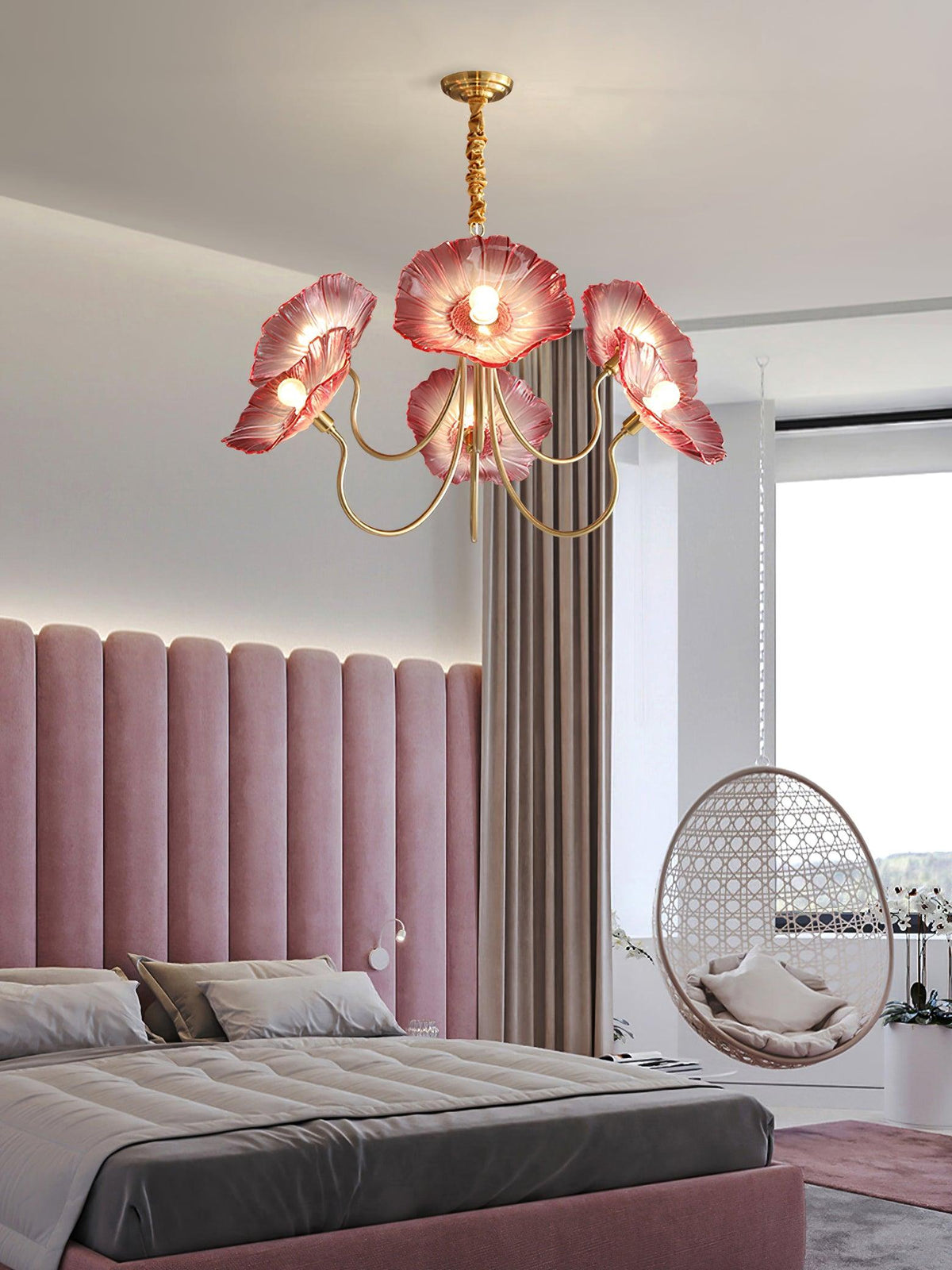 Modern Gold Frosted Glass Lotus Chandelier – Leaf