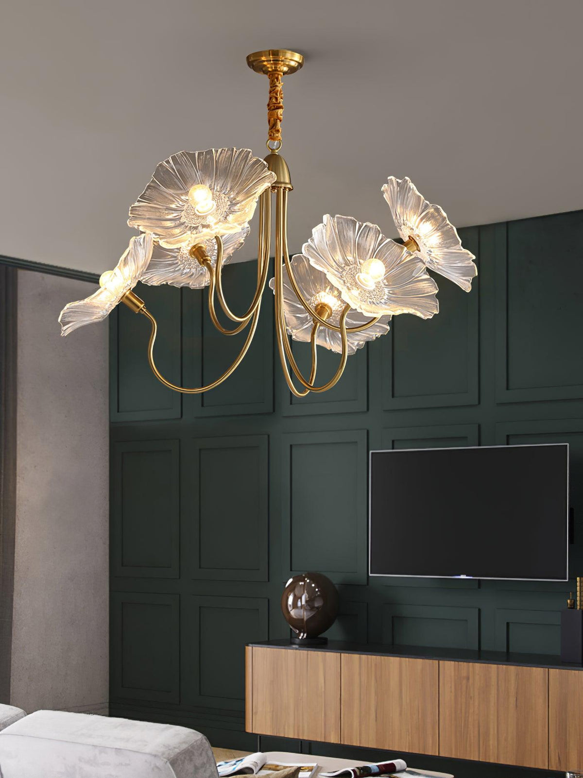 Modern Gold Frosted Glass Lotus Chandelier – Leaf
