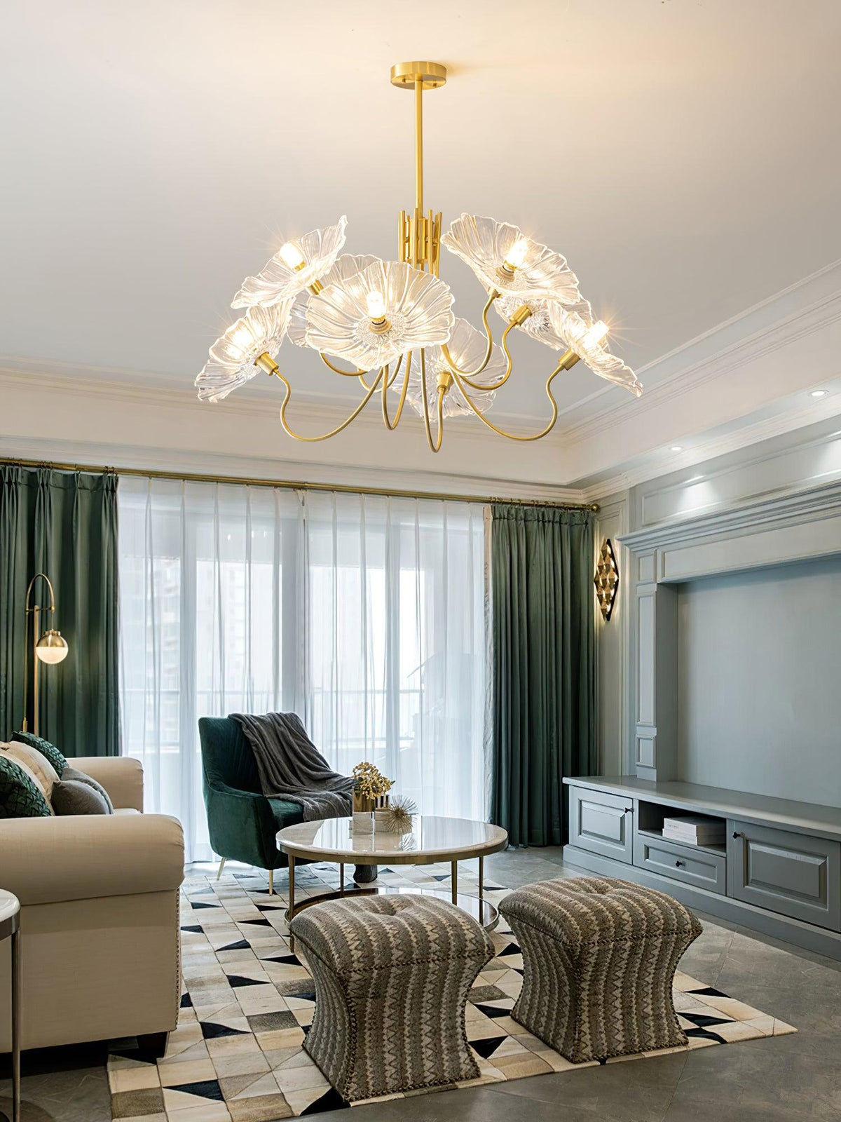 Modern Gold Frosted Glass Lotus Chandelier – Leaf