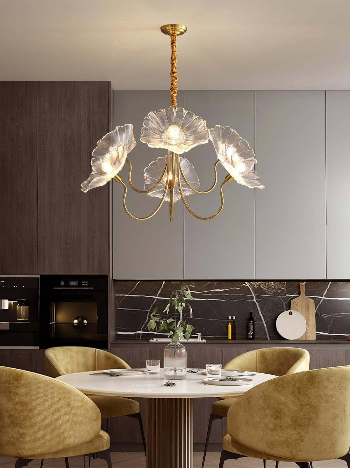 Modern Gold Frosted Glass Lotus Chandelier – Leaf