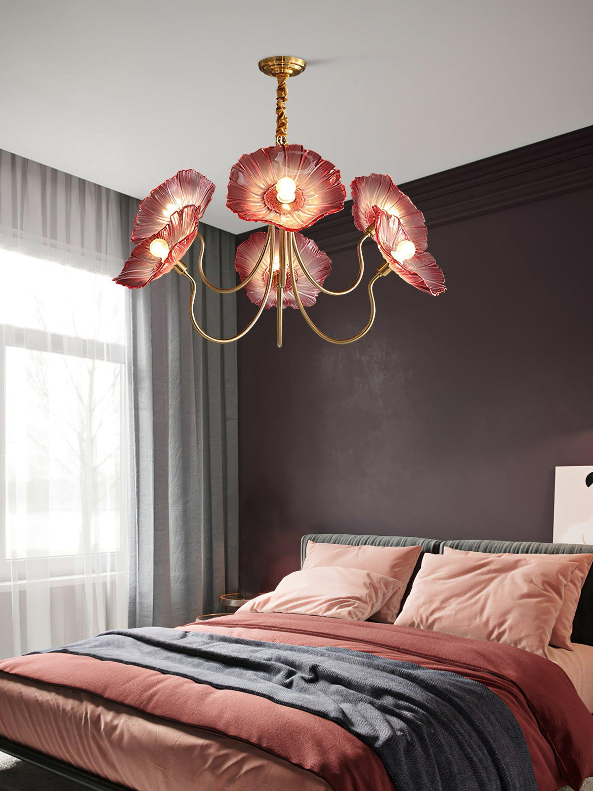 Modern Gold Frosted Glass Lotus Chandelier – Leaf
