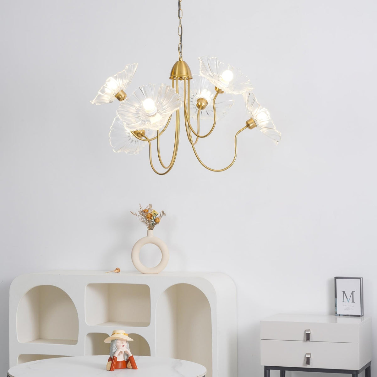 Modern Gold Frosted Glass Lotus Chandelier – Leaf