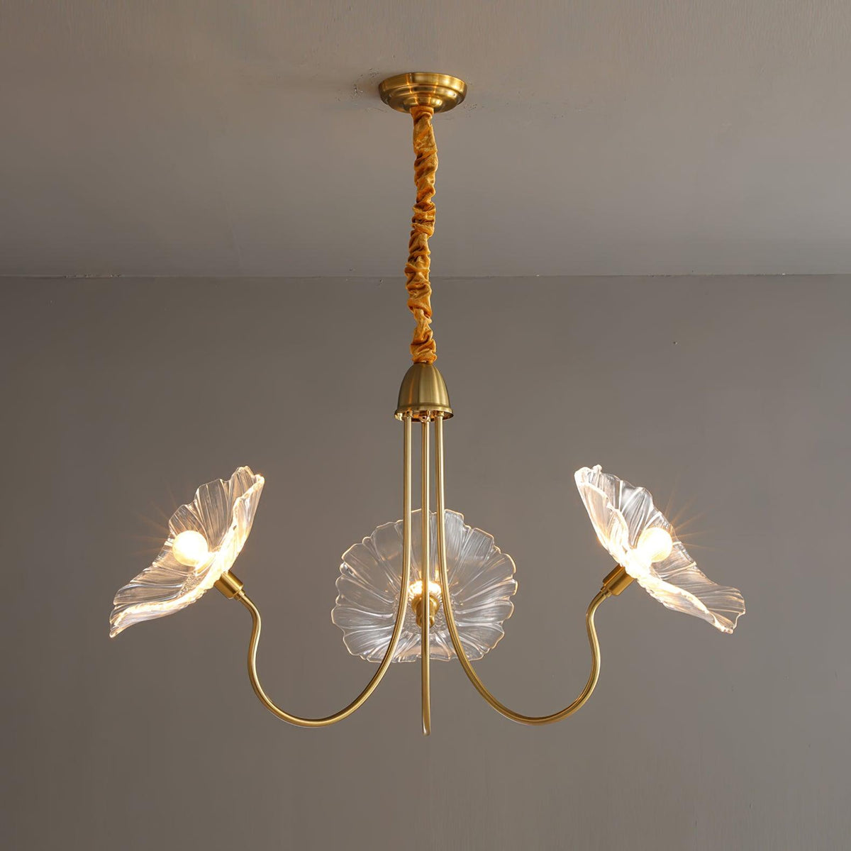 Modern Gold Frosted Glass Lotus Chandelier – Leaf