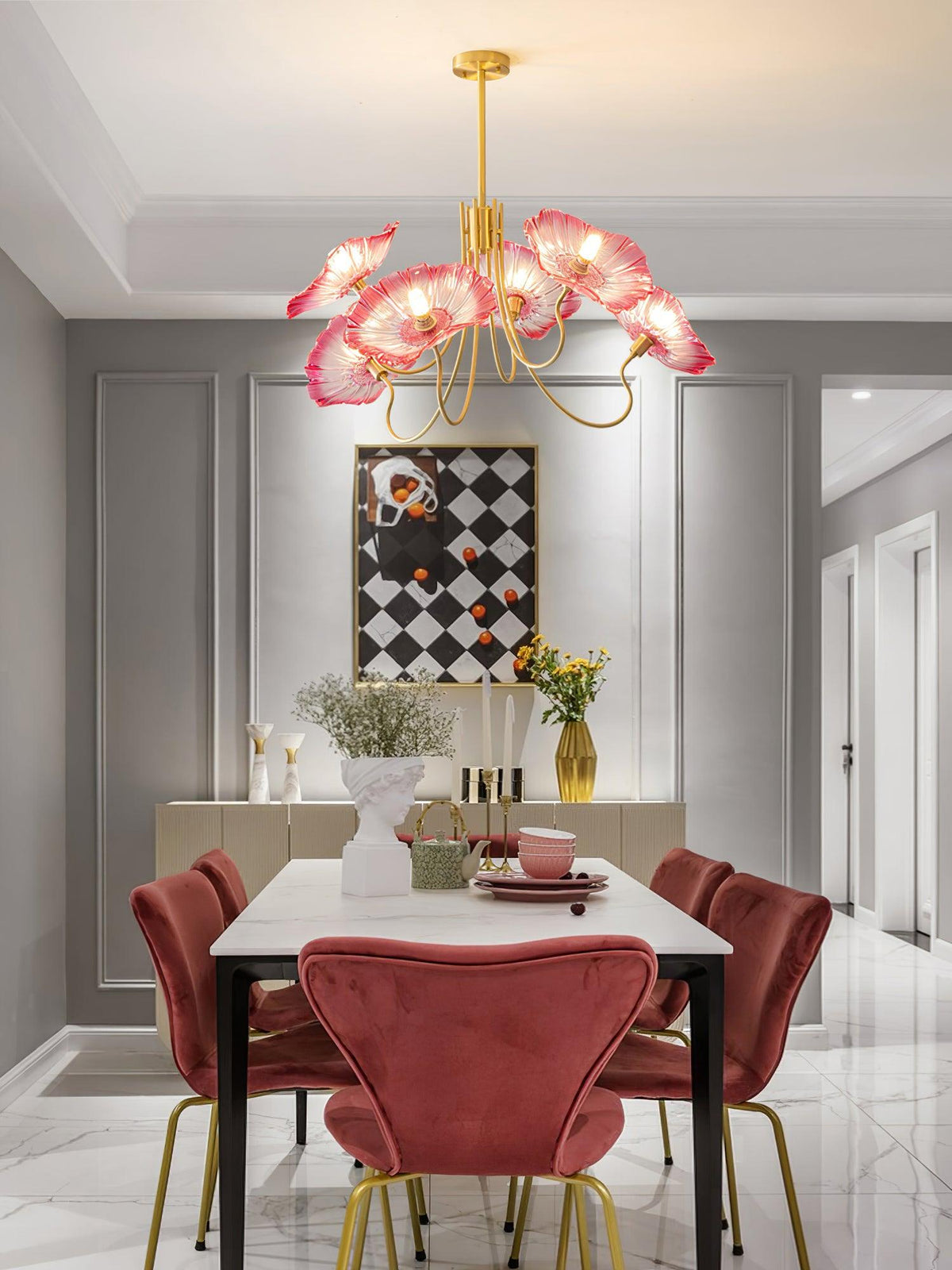 Modern Gold Frosted Glass Lotus Chandelier – Leaf