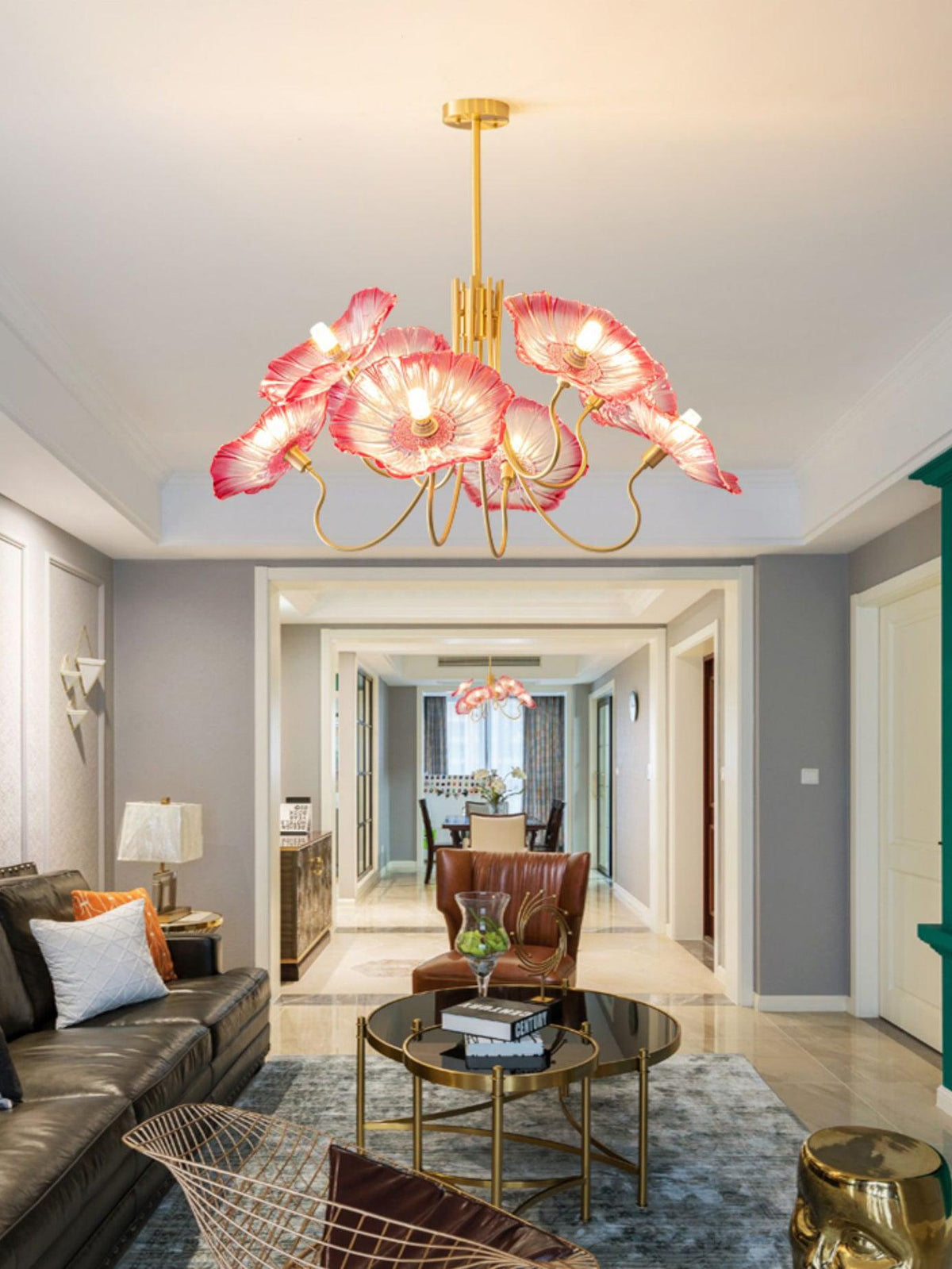 Modern Gold Frosted Glass Lotus Chandelier – Leaf