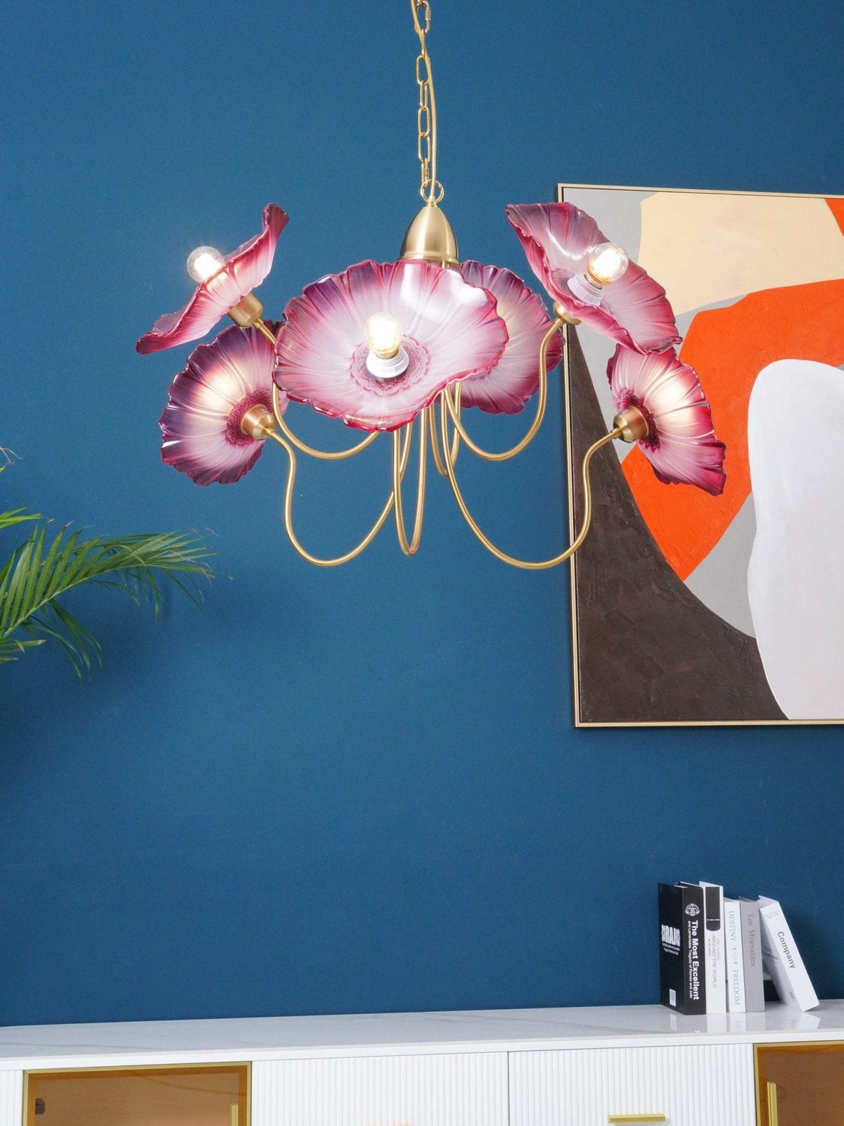 Modern Gold Frosted Glass Lotus Chandelier – Leaf