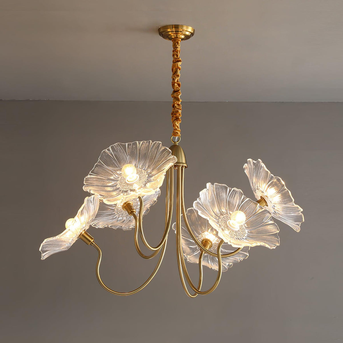 Modern Gold Frosted Glass Lotus Chandelier – Leaf