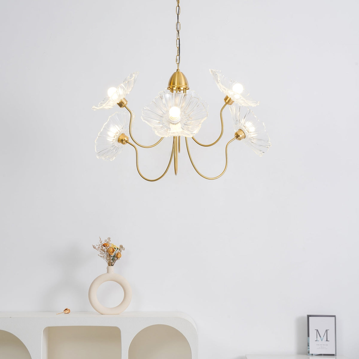 Modern Gold Frosted Glass Lotus Chandelier – Leaf