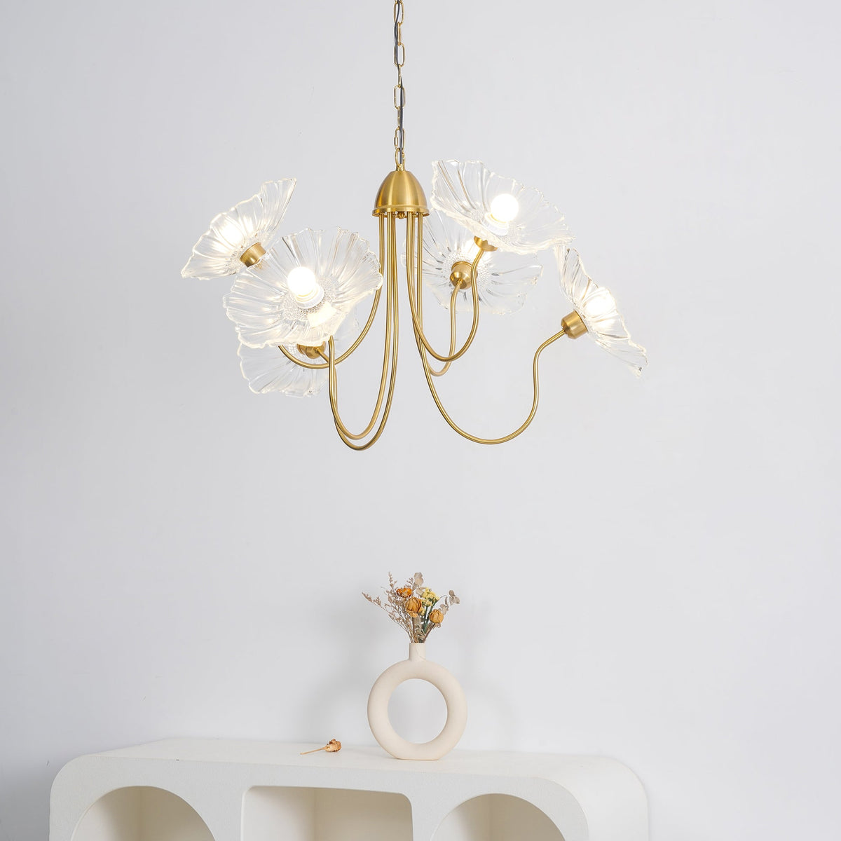 Modern Gold Frosted Glass Lotus Chandelier – Leaf