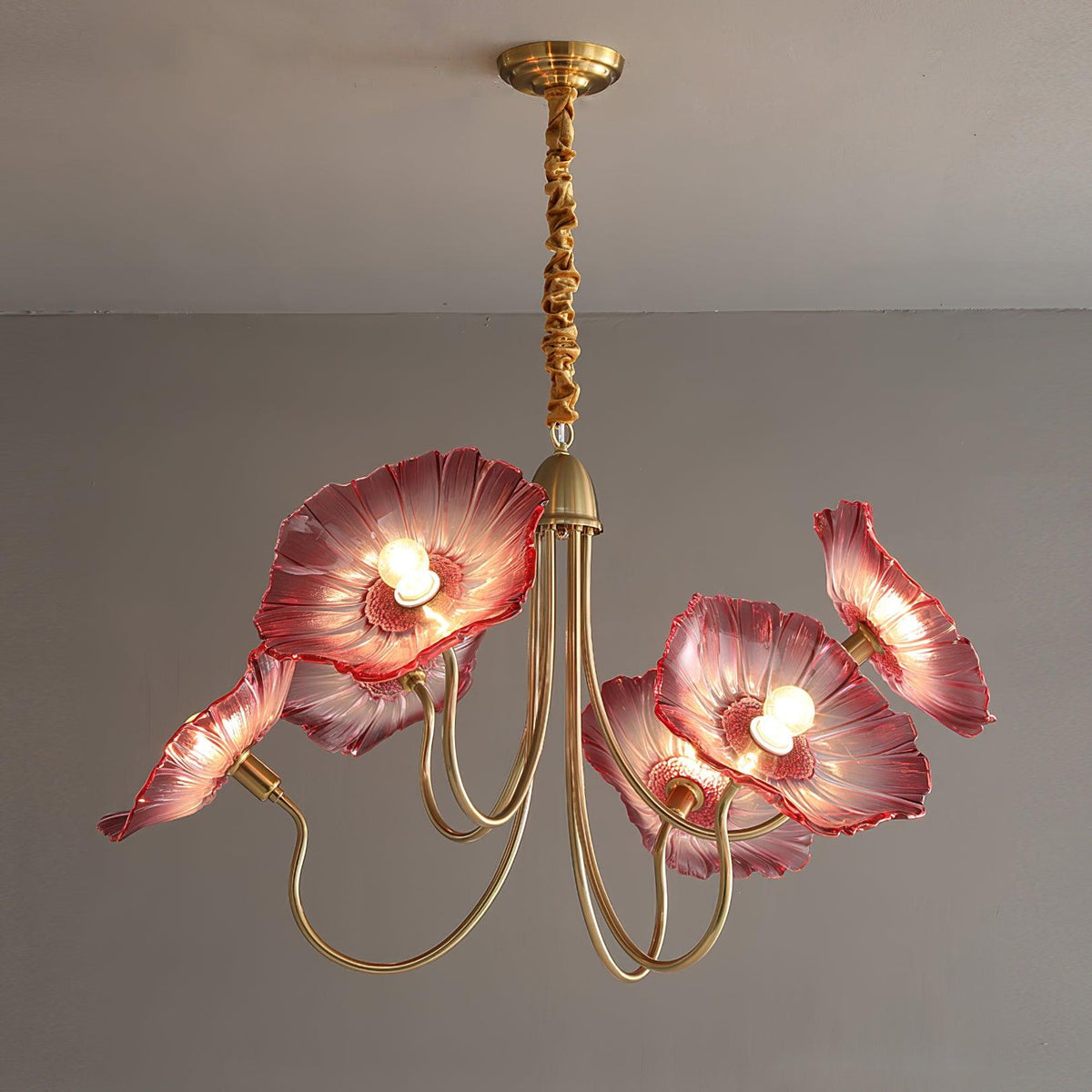 Modern Gold Frosted Glass Lotus Chandelier – Leaf