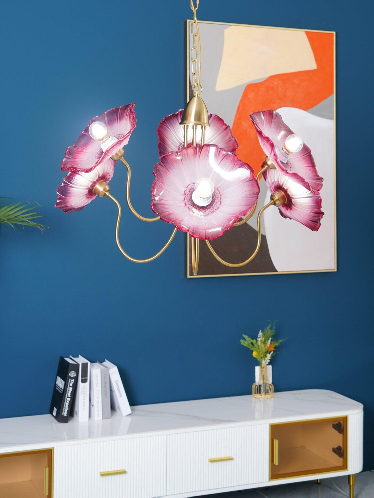 Modern Gold Frosted Glass Lotus Chandelier – Leaf