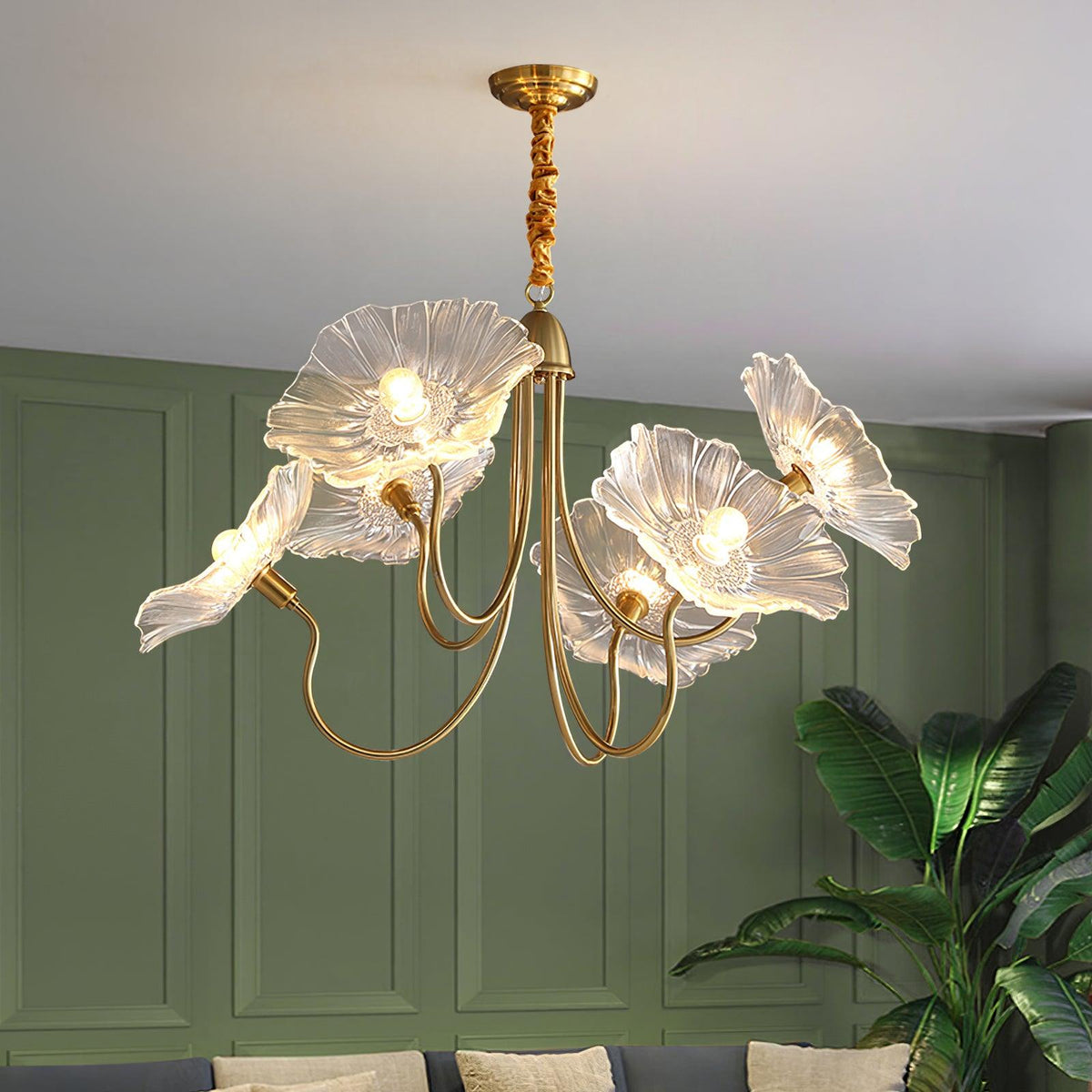 Modern Gold Frosted Glass Lotus Chandelier – Leaf