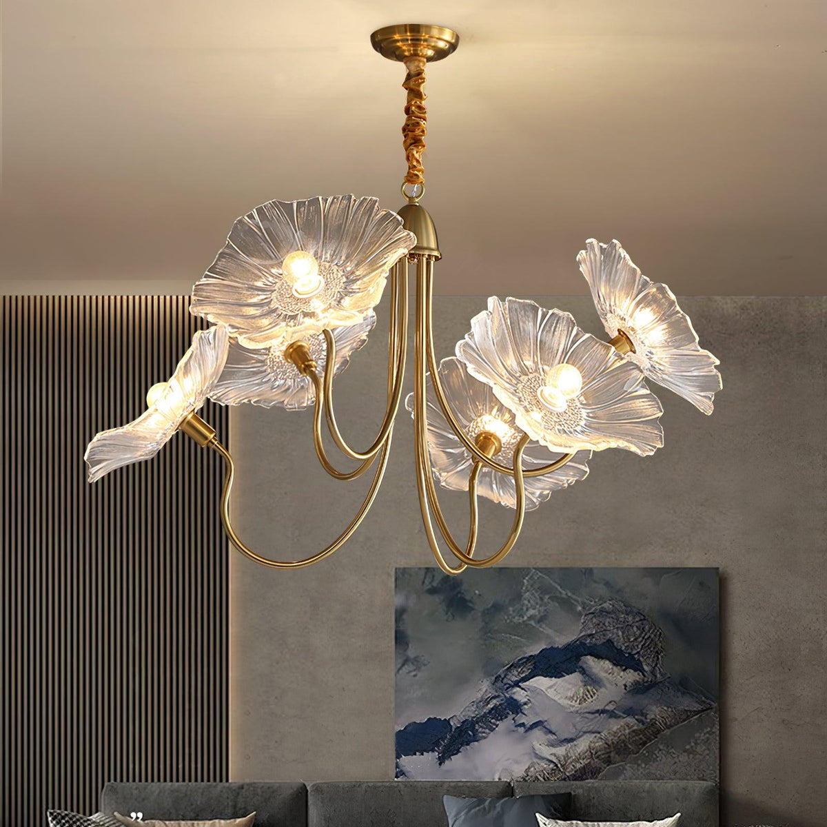 Modern Gold Frosted Glass Lotus Chandelier – Leaf