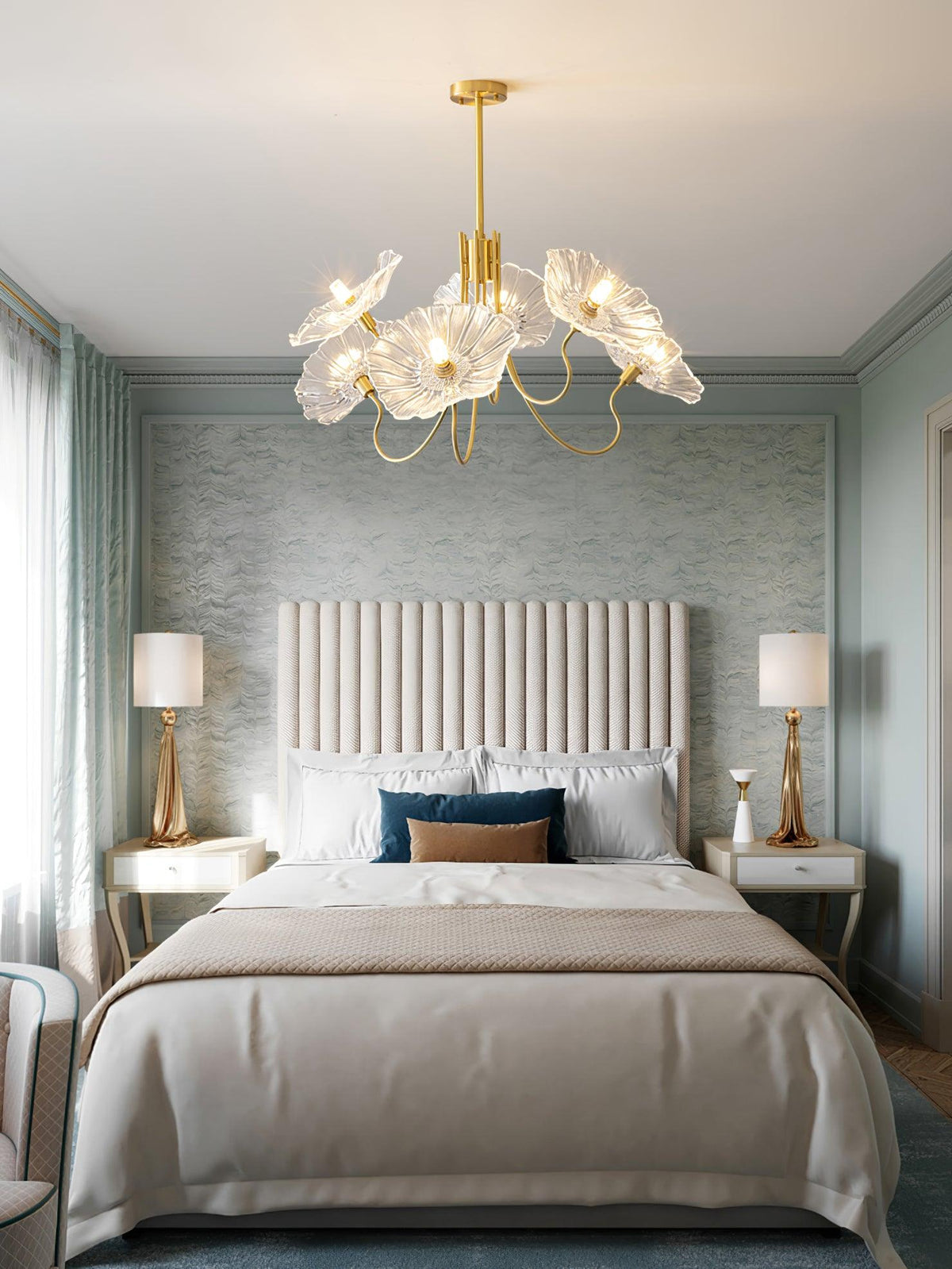 Modern Gold Frosted Glass Lotus Chandelier – Leaf