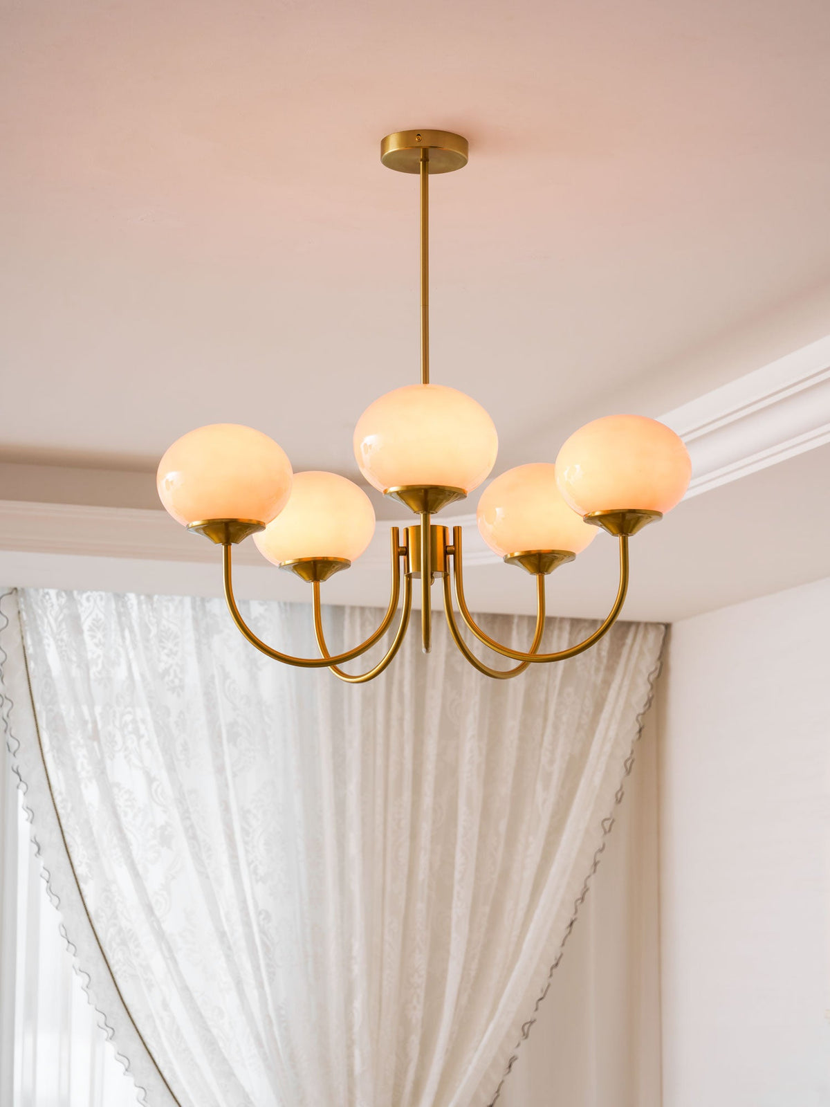 Mid-Century Copper Glass Chandelier – 3 or 5 Globe